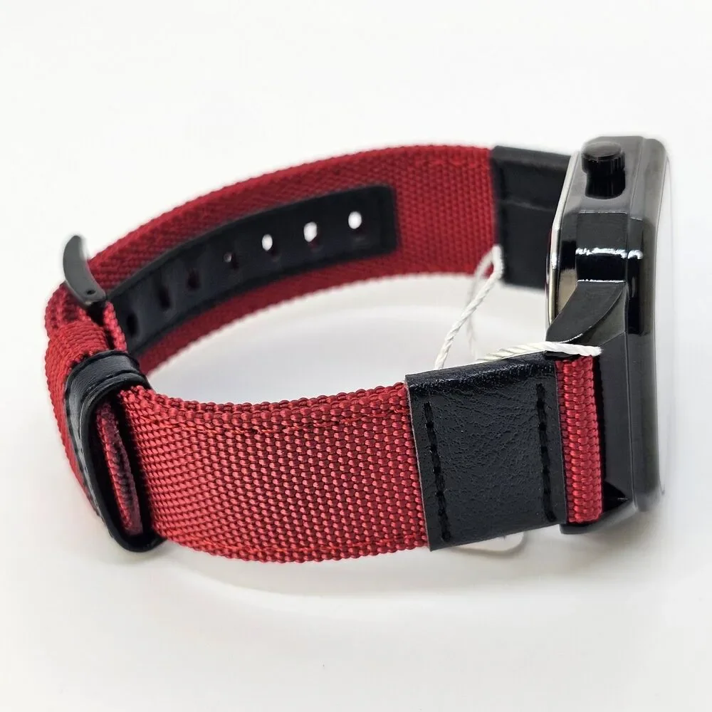 Men's Minimalist Watch 42MM Black Dial Date Indicator Black Red Canvas Bands‎